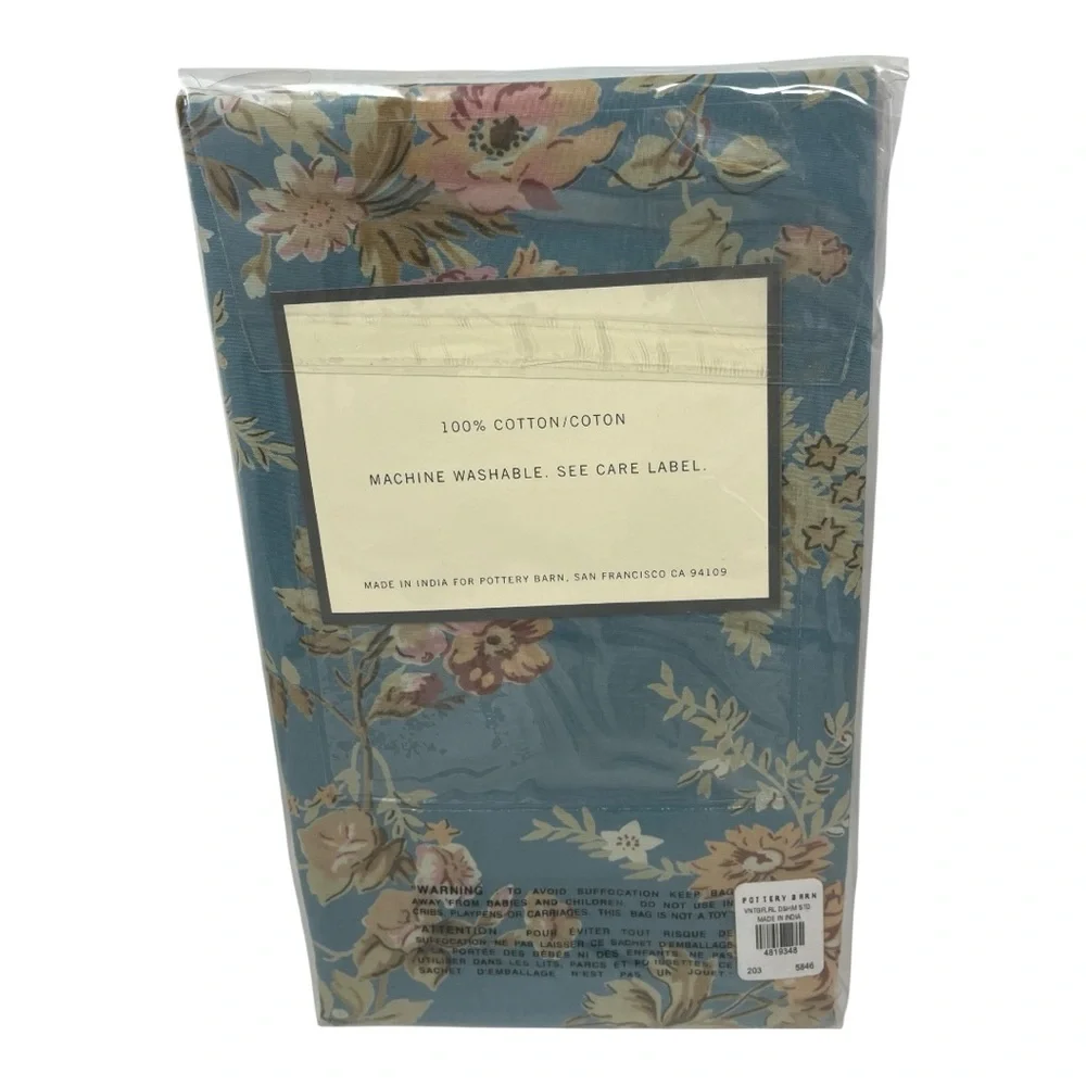 Pottery Barn 100% Cotton Vintage Floral Sham Standard Blue w/ Beige Pink Brown